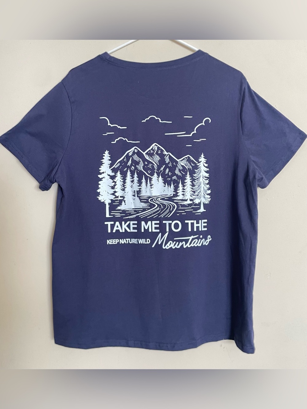 SHEIN Navy Blue Take Me Too The Mountains Graphic T-Shirt